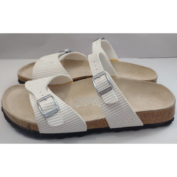 Birkenstock Birki's Sandals Women's Size 38/7 Tan White Striped Aziza - Picture 3 of 10
